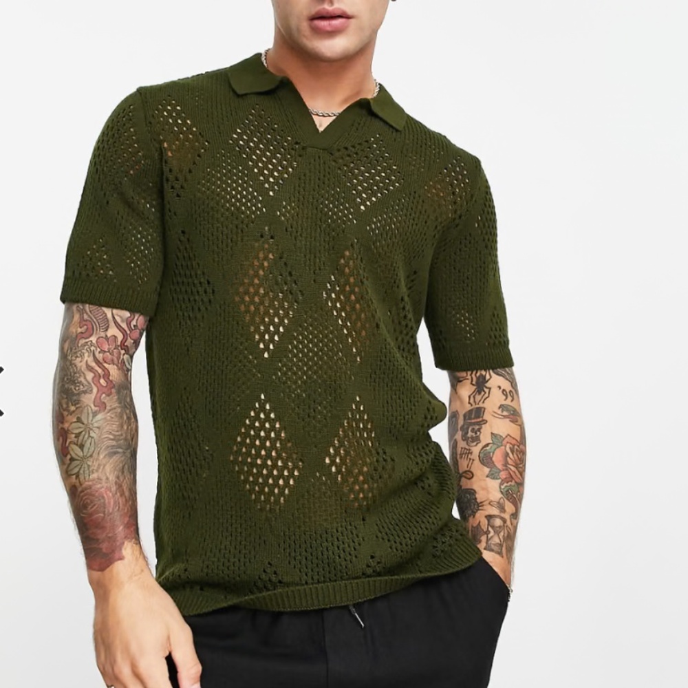 NWT Green/Khaki Mesh Polo